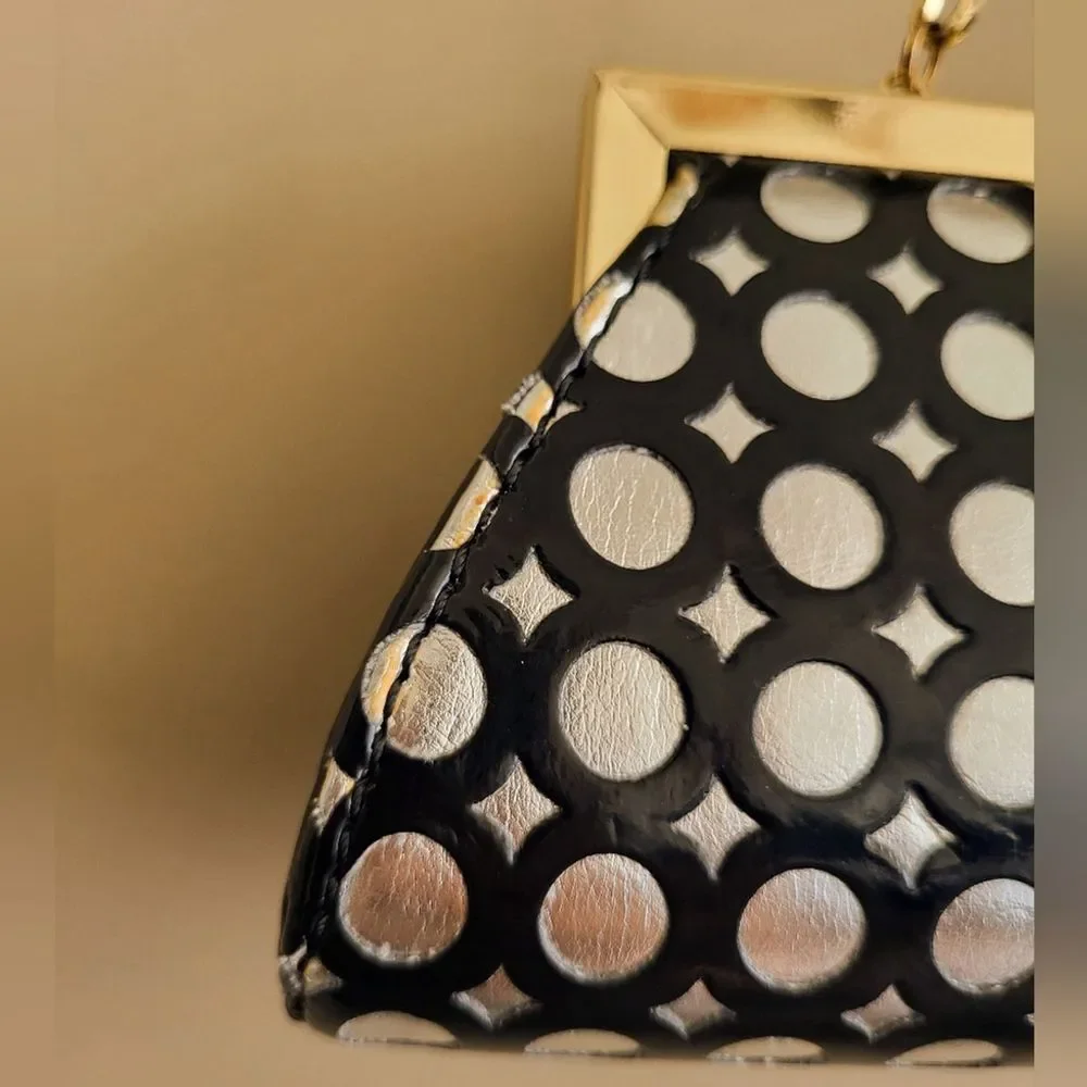 Nicole Lee Collection Black and Silver Geometric Clutch With Gold Chain